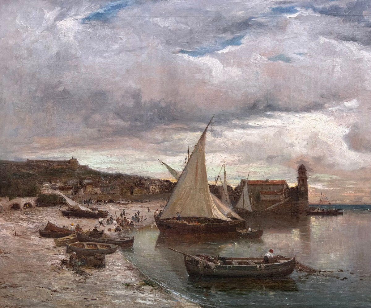 APPIAN Adolphe Peinture Française 19è La baie de Collioure Huile sur toile signée Certificat -photo-3