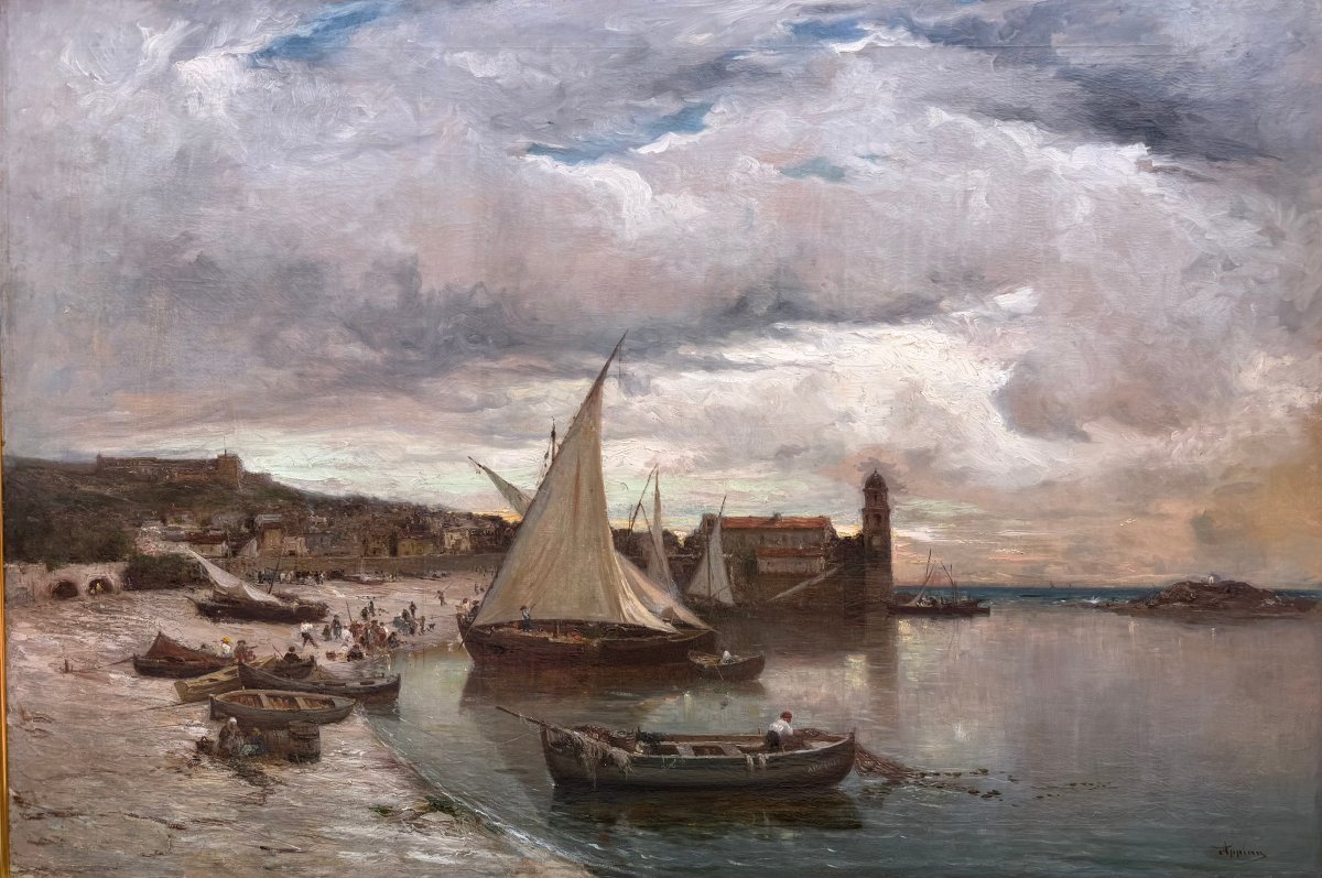 APPIAN Adolphe Peinture Française 19è La baie de Collioure Huile sur toile signée Certificat -photo-4