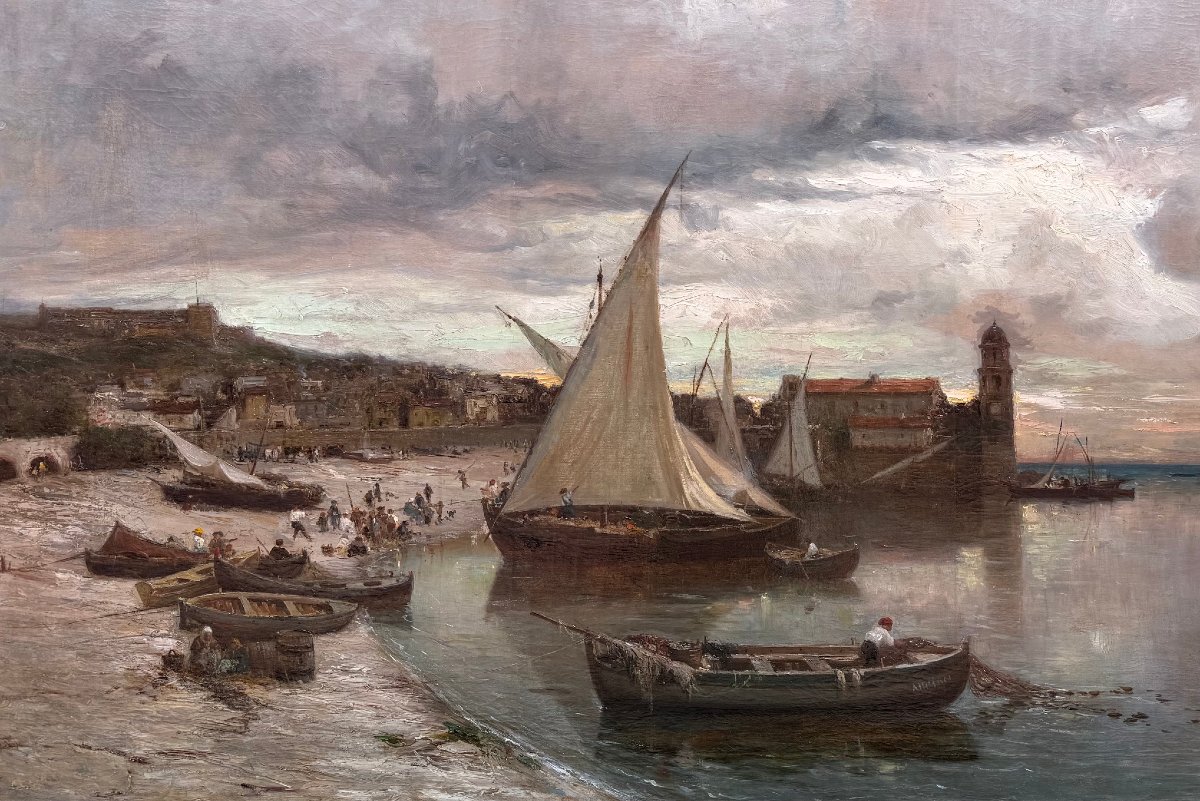 APPIAN Adolphe Peinture Française 19è La baie de Collioure Huile sur toile signée Certificat -photo-1