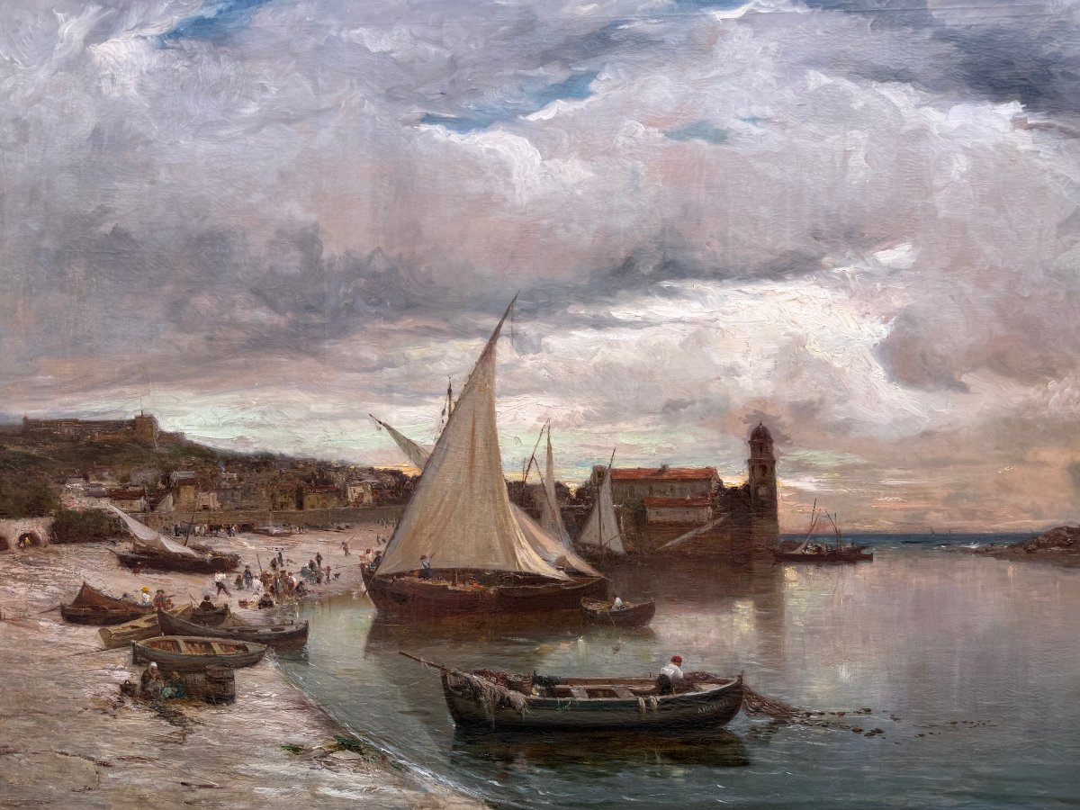 APPIAN Adolphe Peinture Française 19è La baie de Collioure Huile sur toile signée Certificat -photo-2