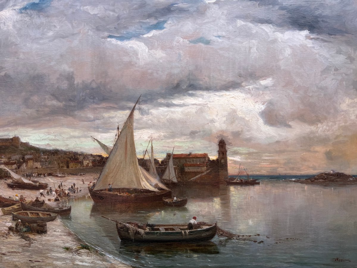 APPIAN Adolphe Peinture Française 19è La baie de Collioure Huile sur toile signée Certificat -photo-3