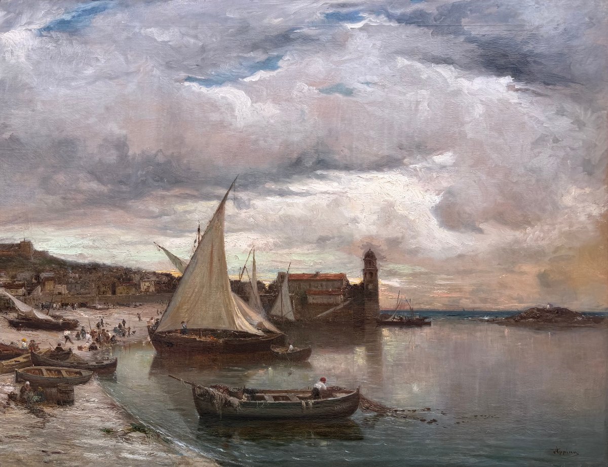 APPIAN Adolphe Peinture Française 19è La baie de Collioure Huile sur toile signée Certificat -photo-4