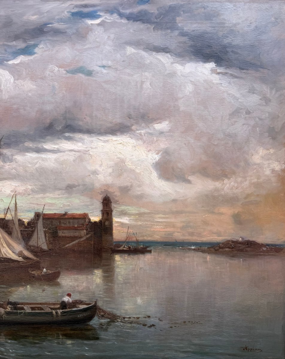 APPIAN Adolphe Peinture Française 19è La baie de Collioure Huile sur toile signée Certificat -photo-5