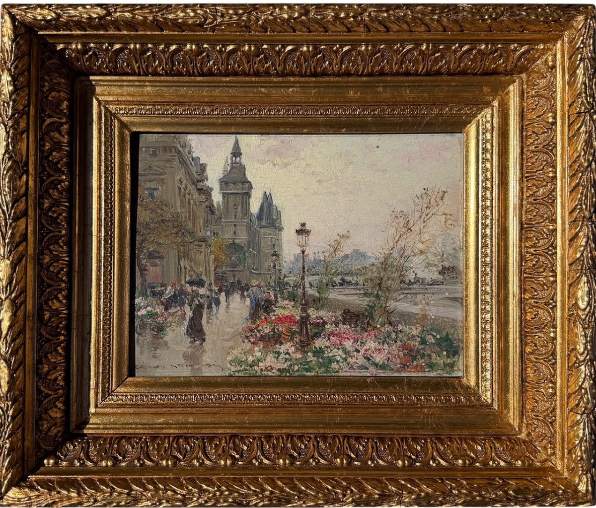 Stein Georges, Paris: The Flower Market On île De La Cité; Oil On Panel; Signed; Certificate-photo-2