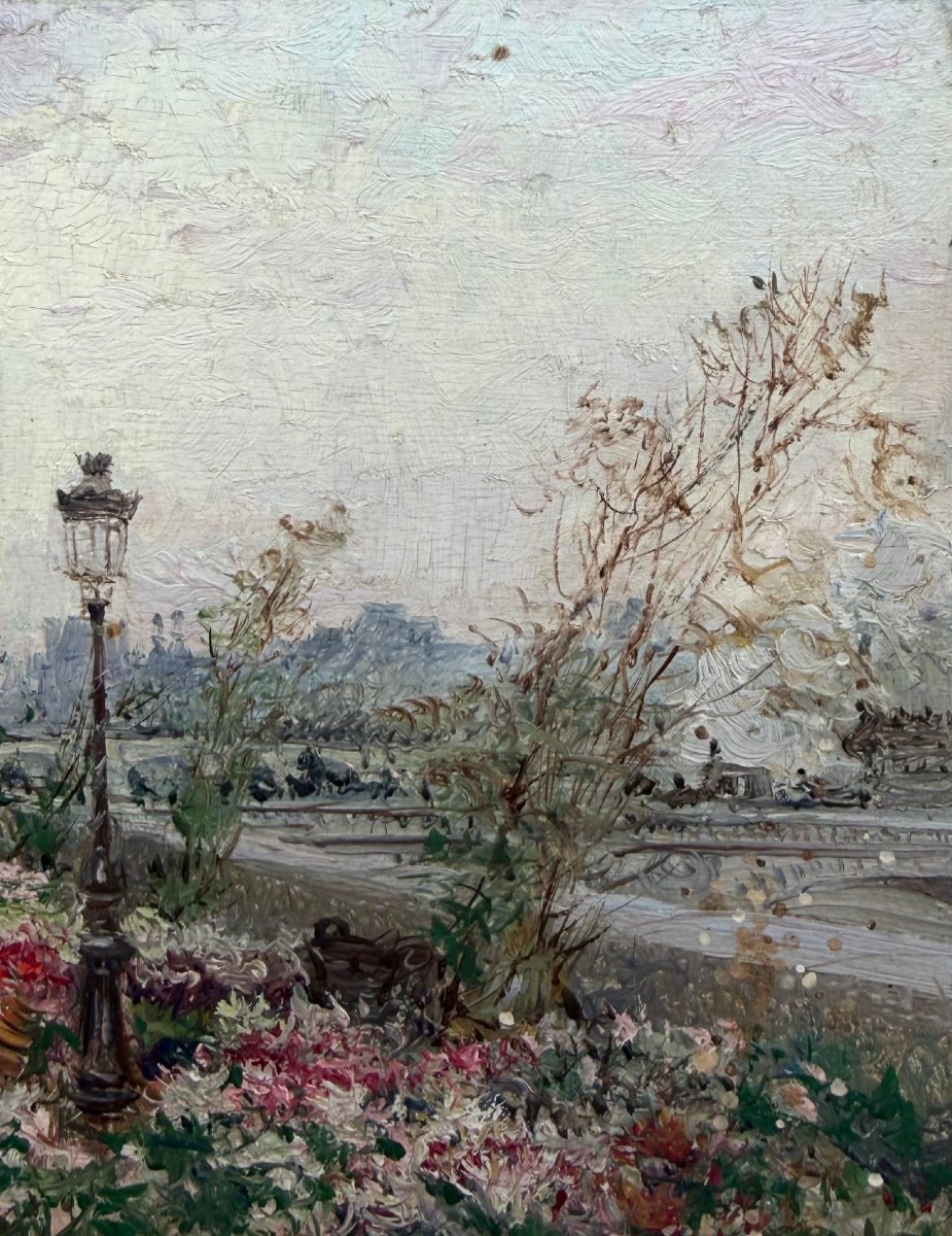 STEIN Georges Paris Le marché aux fleurs sur l'île de la cité Huile panneau Signée Certificat-photo-6