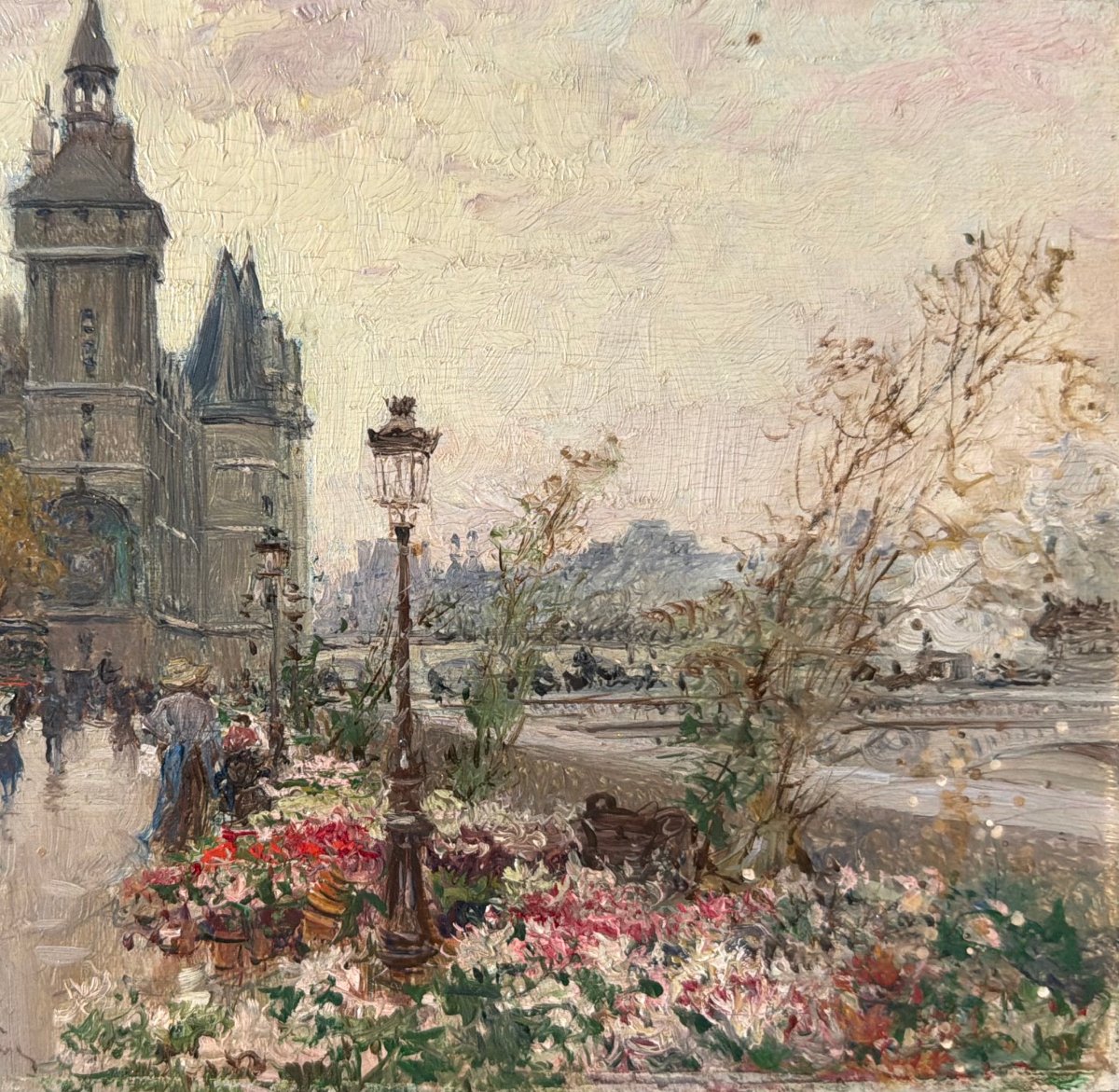 Stein Georges, Paris: The Flower Market On île De La Cité; Oil On Panel; Signed; Certificate-photo-1
