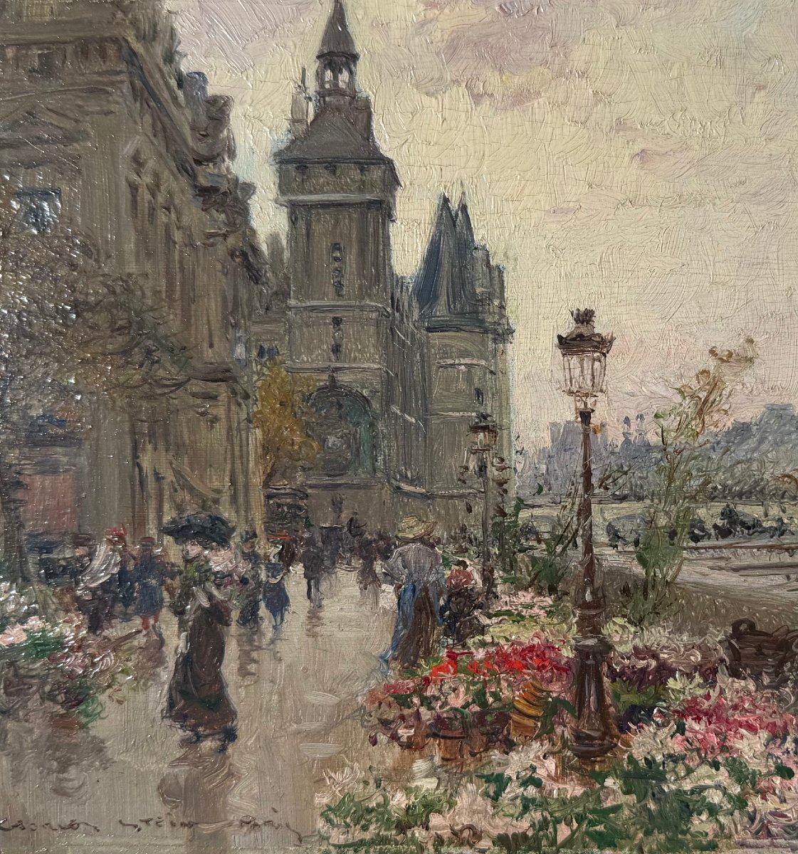 Stein Georges, Paris: The Flower Market On île De La Cité; Oil On Panel; Signed; Certificate-photo-5
