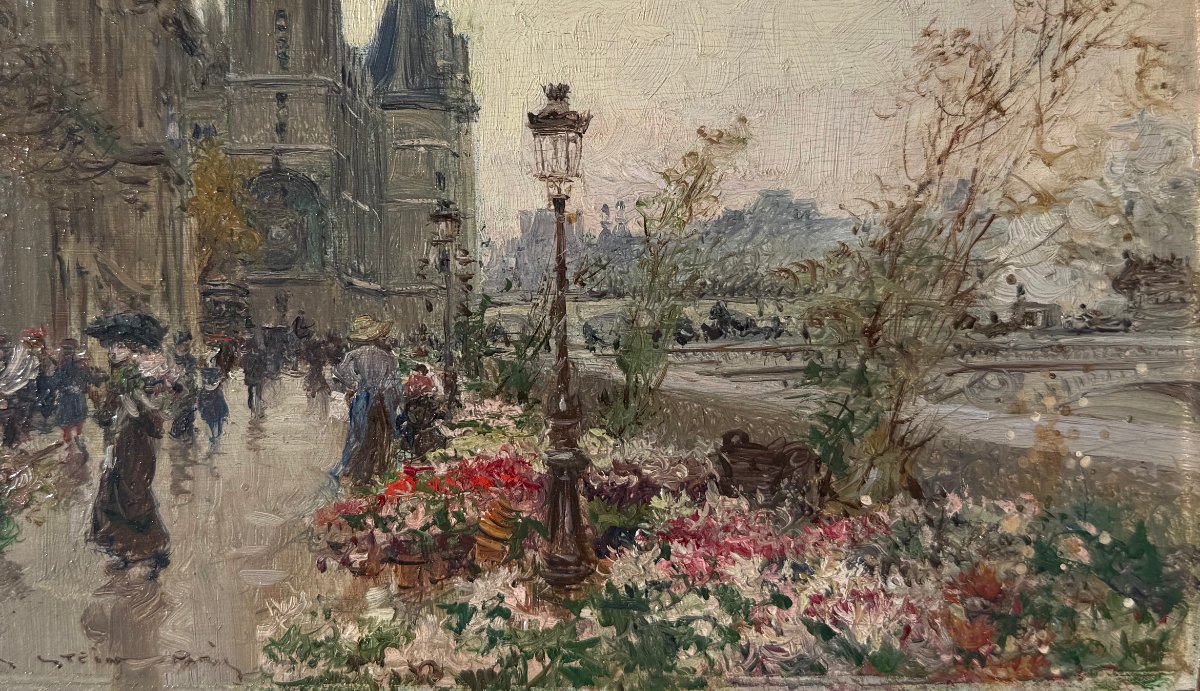 Stein Georges, Paris: The Flower Market On île De La Cité; Oil On Panel; Signed; Certificate-photo-6