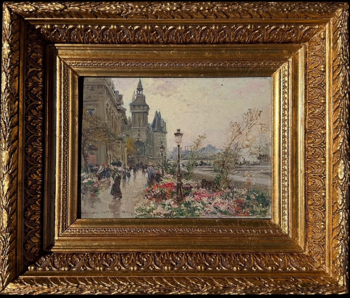 Stein Georges, Paris: The Flower Market On île De La Cité; Oil On Panel; Signed; Certificate