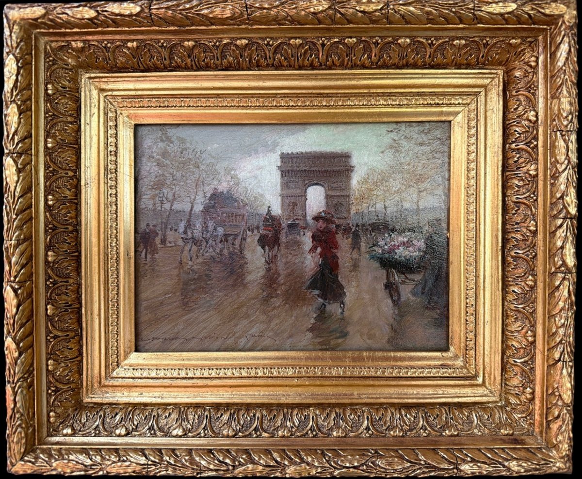 STEIN Georges Paris Animation sur les Champs Elysées Huile Sur panneau Signée Certificat -photo-2