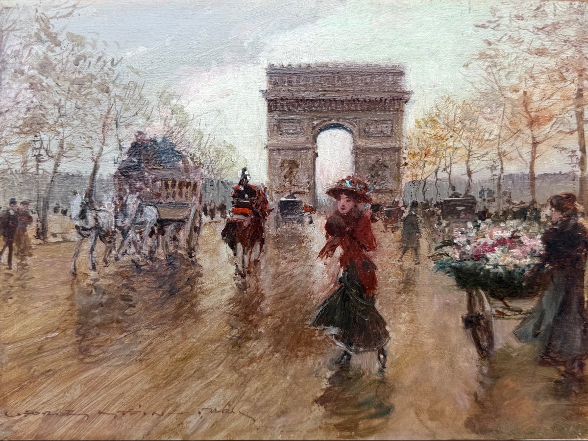 STEIN Georges Paris Animation sur les Champs Elysées Huile Sur panneau Signée Certificat -photo-3