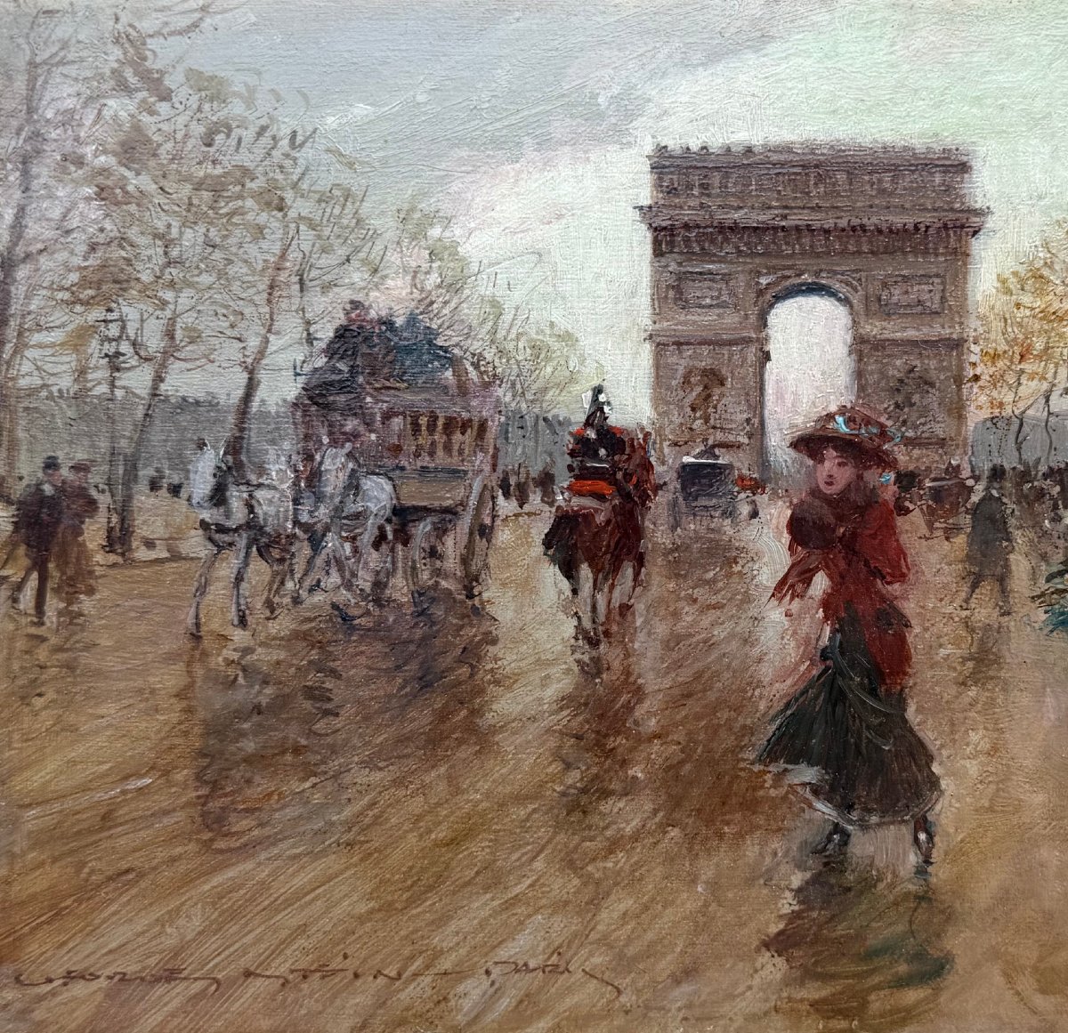 STEIN Georges Paris Animation sur les Champs Elysées Huile Sur panneau Signée Certificat -photo-1