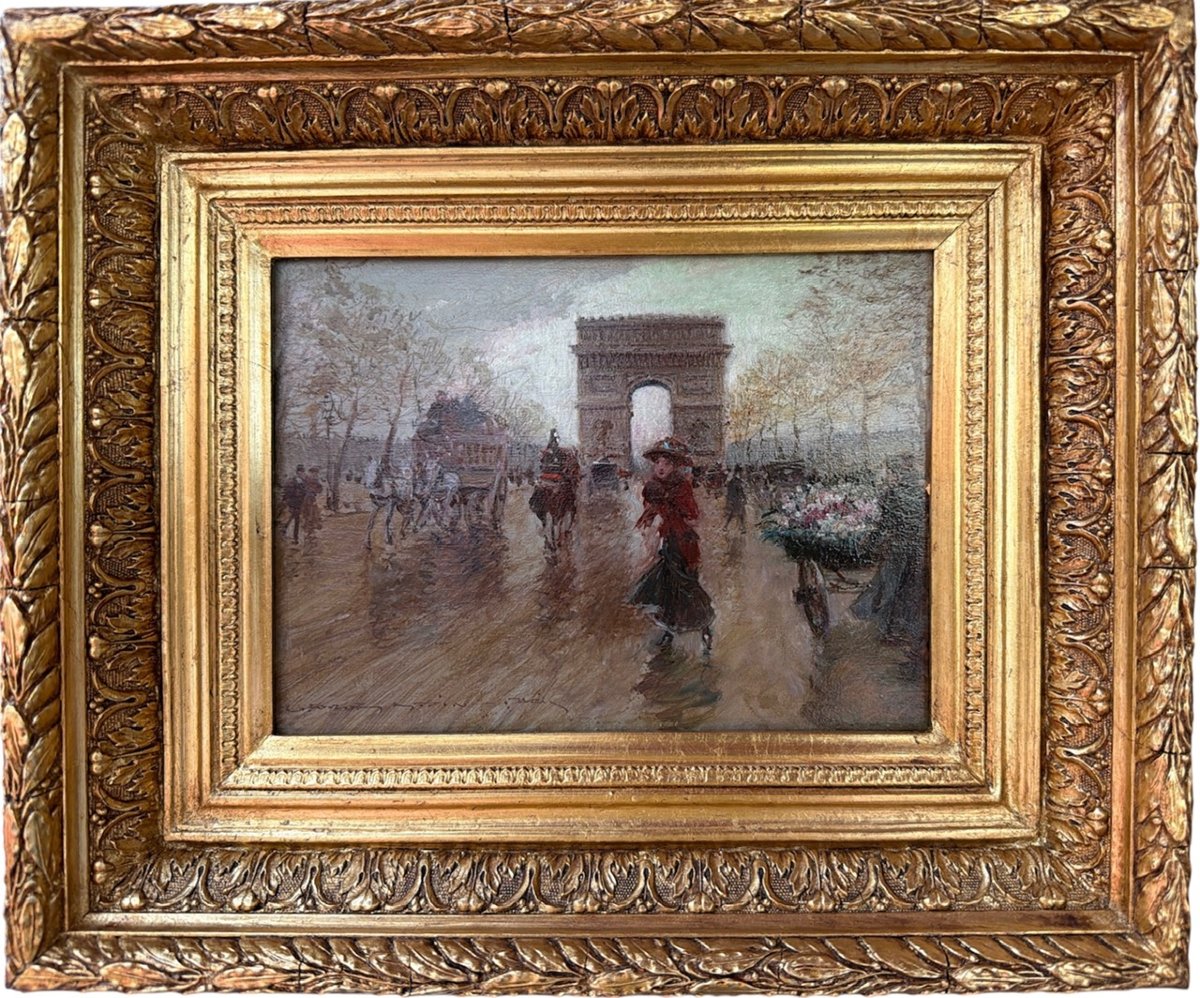 STEIN Georges Paris Animation sur les Champs Elysées Huile Sur panneau Signée Certificat 