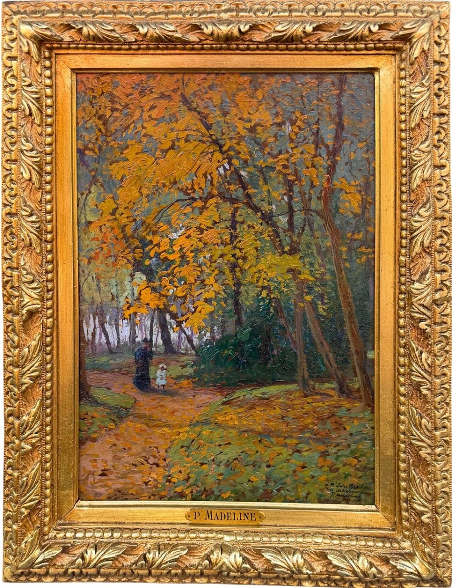 MADELINE Paul Peinture Française Crozant Promenade en automne Huile carton signée Certificat