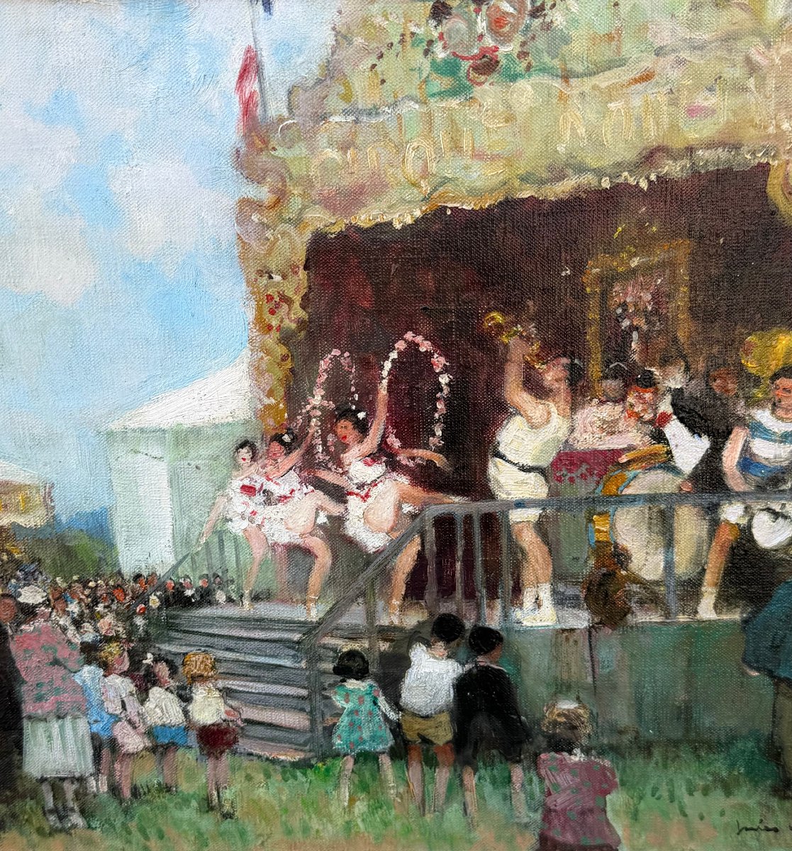 Herve Jules Impressionist Painting, 20th Century The Funfair Oil On Canvas Signed Certificate-photo-4