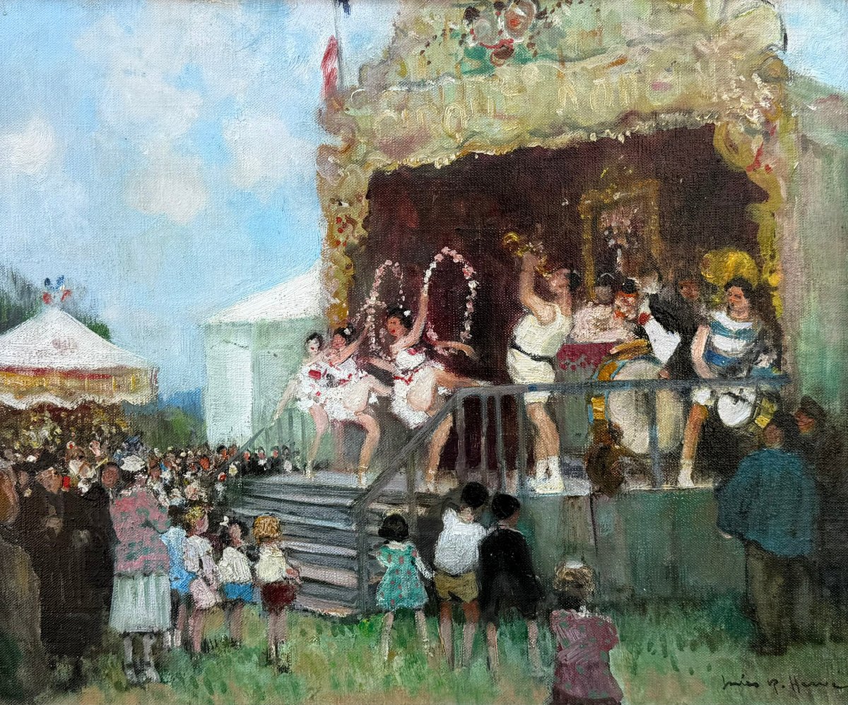 Herve Jules Impressionist Painting, 20th Century The Funfair Oil On Canvas Signed Certificate-photo-6