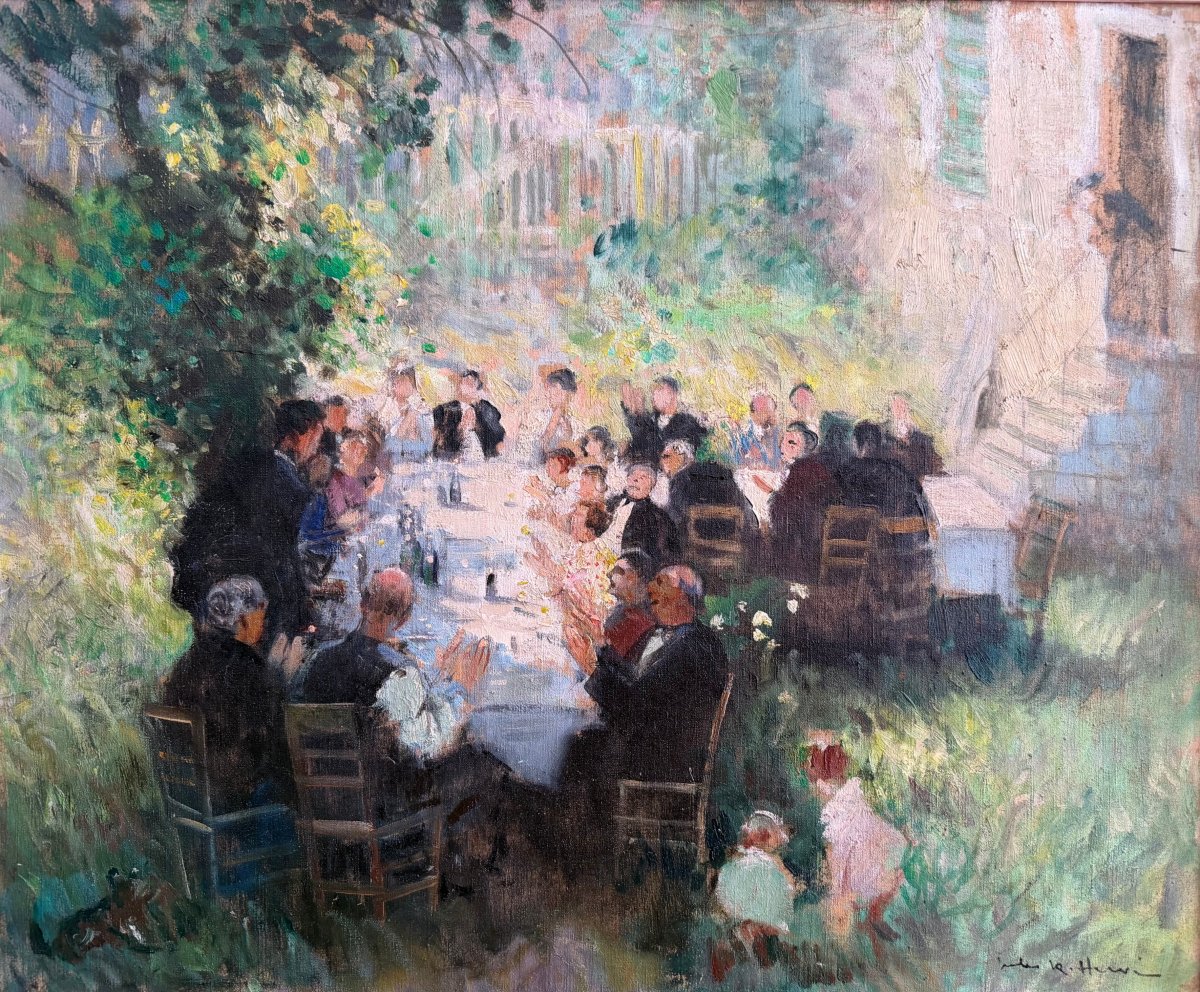 HERVE Jules Tableau Impressionniste XXè Le repas de mariage Huile sur toile Signée Certificat-photo-6