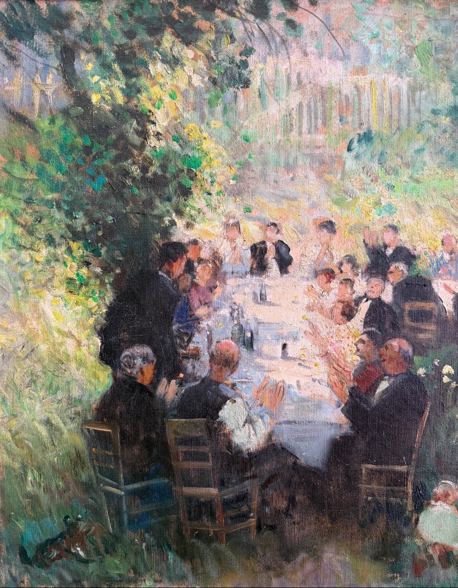 HERVE Jules Tableau Impressionniste XXè Le repas de mariage Huile sur toile Signée Certificat-photo-7
