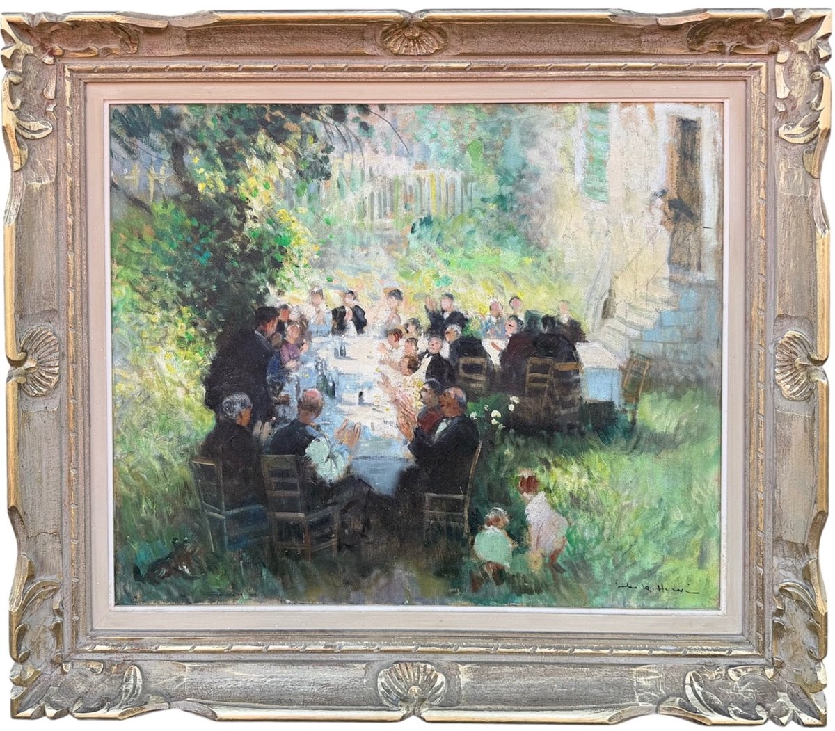 HERVE Jules Tableau Impressionniste XXè Le repas de mariage Huile sur toile Signée Certificat