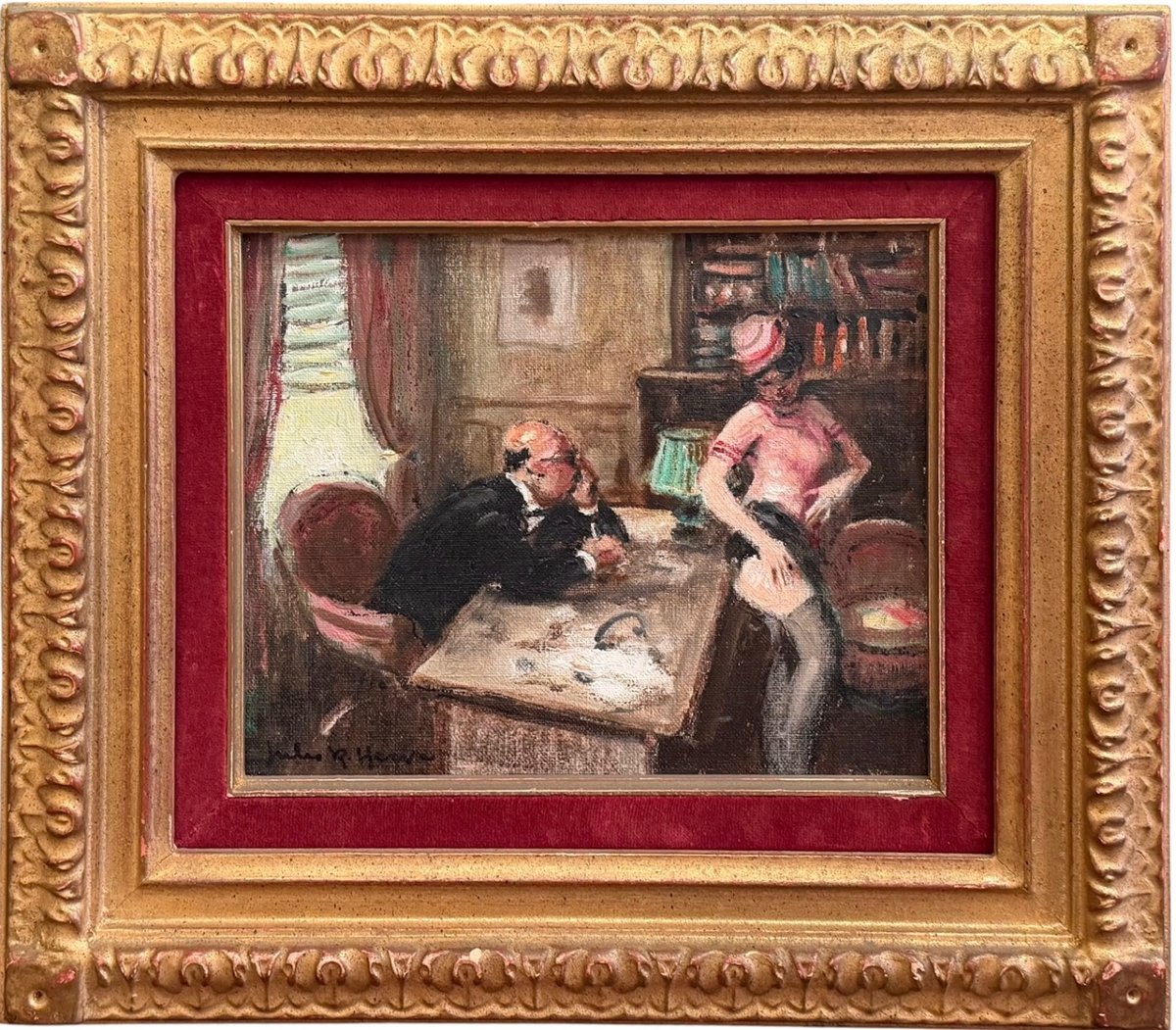 HERVE Jules Peinture Française 20è Chez le médecin Huile toile signée Certificat d'authenticité-photo-2