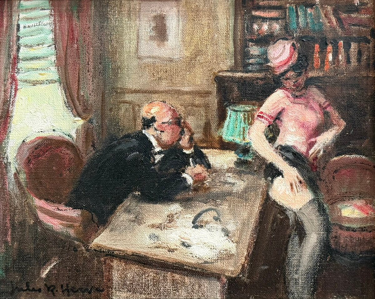 HERVE Jules Peinture Française 20è Chez le médecin Huile toile signée Certificat d'authenticité-photo-4