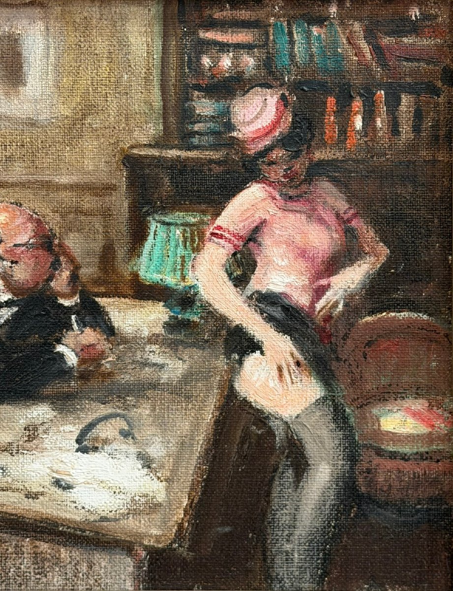 HERVE Jules Peinture Française 20è Chez le médecin Huile toile signée Certificat d'authenticité-photo-2