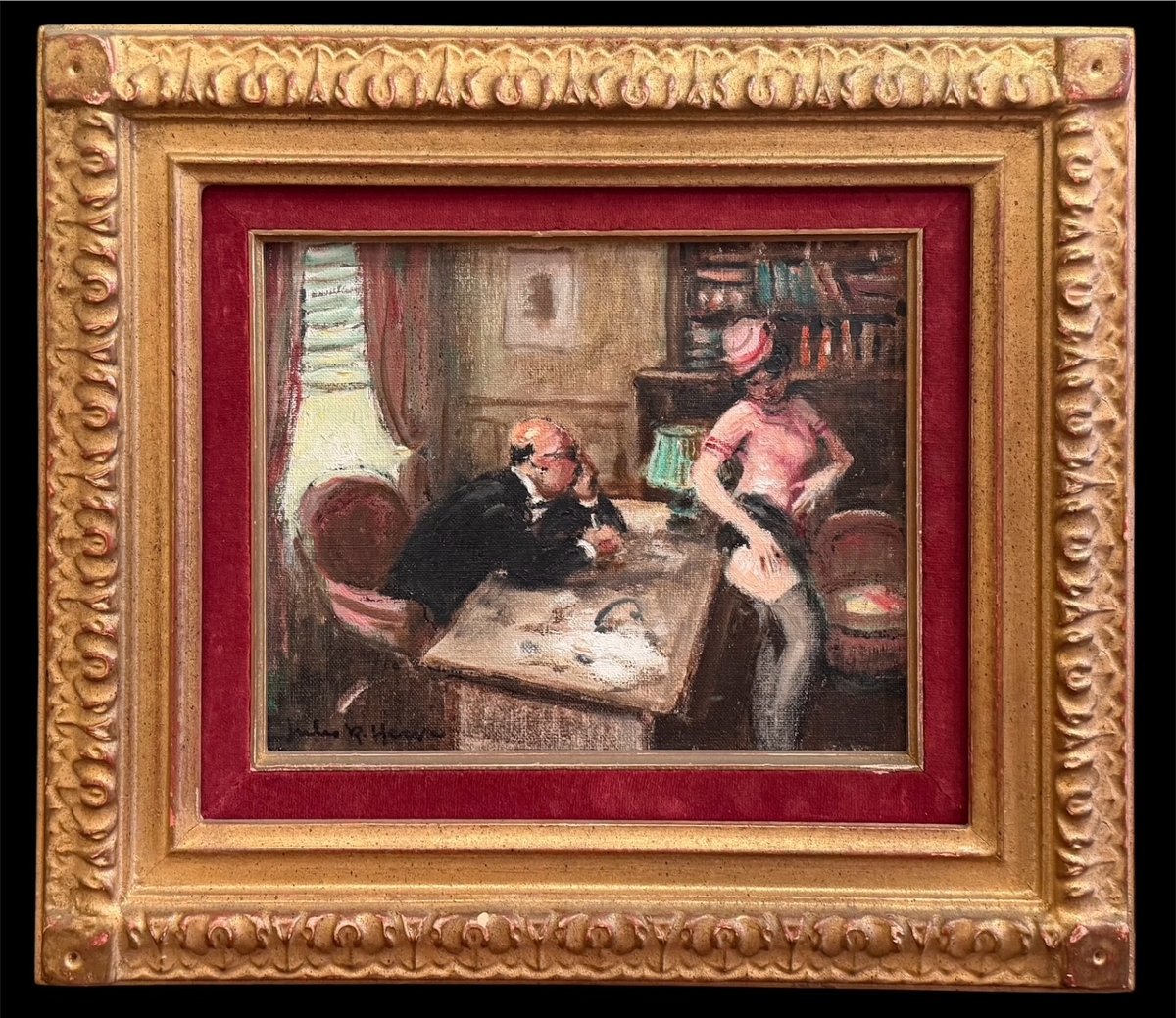 HERVE Jules Peinture Française 20è Chez le médecin Huile toile signée Certificat d'authenticité