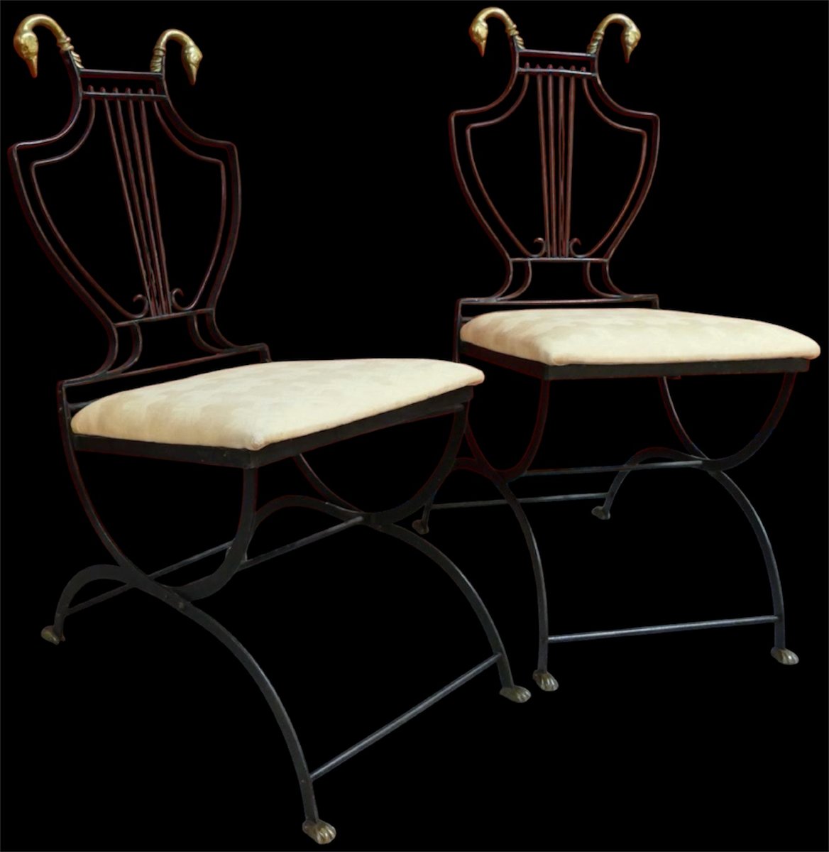 Paire de chaises style Art Déco  XXe siècle en fer forgé attribué à Samuel Copelon pour Jansen-photo-2