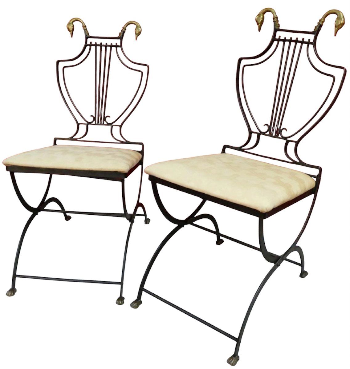 Paire de chaises style Art Déco  XXe siècle en fer forgé attribué à Samuel Copelon pour Jansen-photo-3