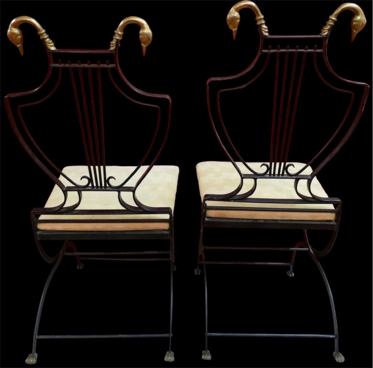 Paire de chaises style Art Déco  XXe siècle en fer forgé attribué à Samuel Copelon pour Jansen-photo-4