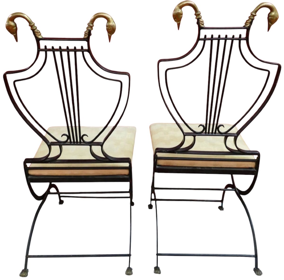 Paire de chaises style Art Déco  XXe siècle en fer forgé attribué à Samuel Copelon pour Jansen-photo-1