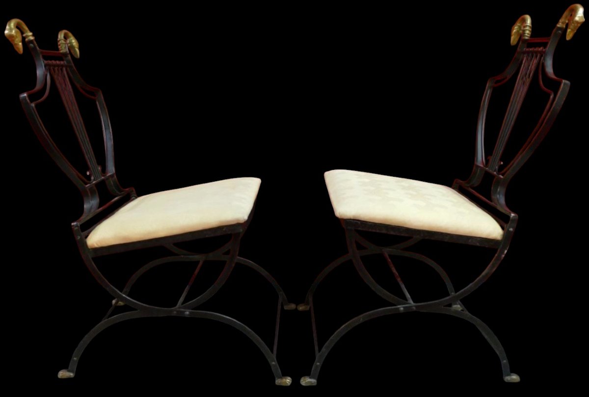 Paire de chaises style Art Déco  XXe siècle en fer forgé attribué à Samuel Copelon pour Jansen-photo-2