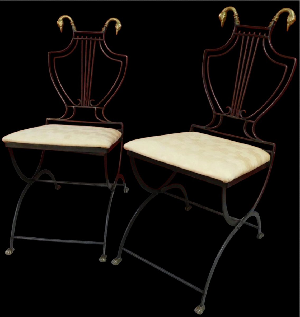 Paire de chaises style Art Déco  XXe siècle en fer forgé attribué à Samuel Copelon pour Jansen-photo-4