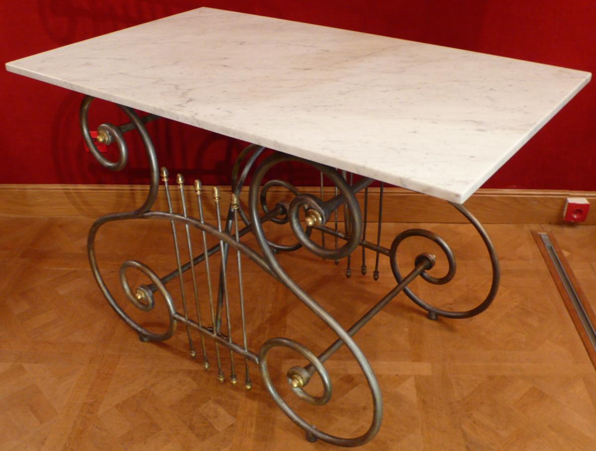 Antique Butcher Table From The End Of The 19th Century In Wrought Iron And Brass-photo-3