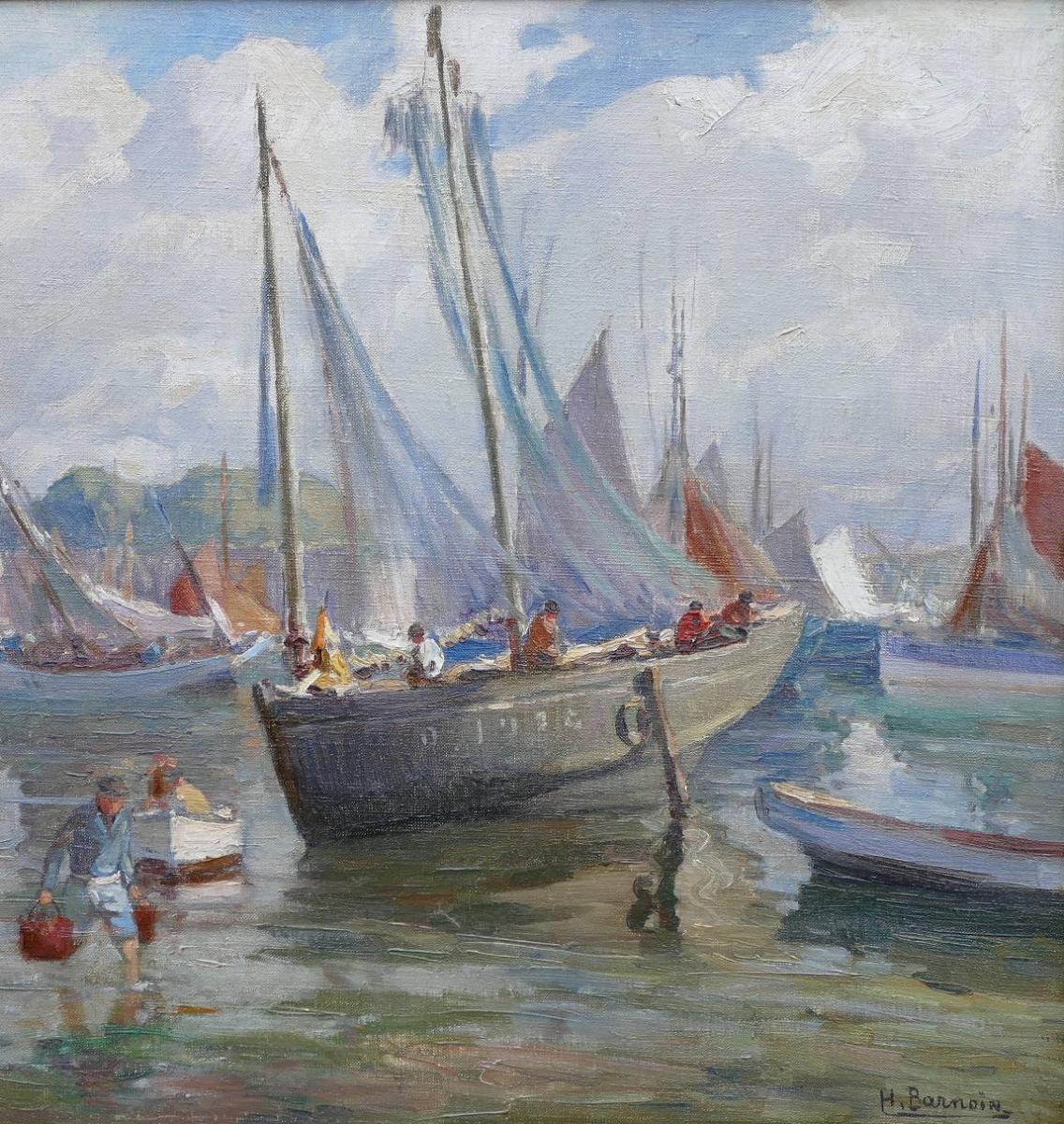 Barnoin Henri Tableau 20è Siècle Bretagne Port De Concarneau Huile Sur Toile Signée-photo-4