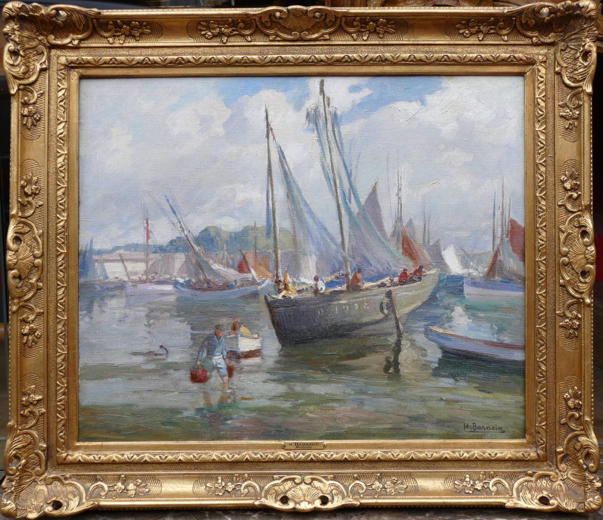 Barnoin Henri French Painting 20th View Of France(brittany)harbour Of Concarneau Oil Signed-photo-6