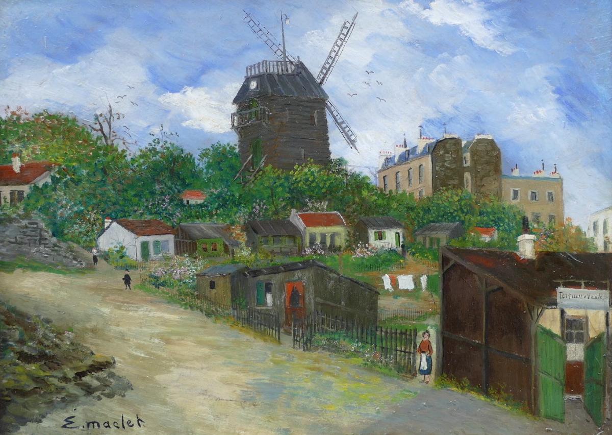 Elisée Maclet Tableau Français 20è Paris Montmartre Moulin De La Galette Le Maquis Huile Signée-photo-5