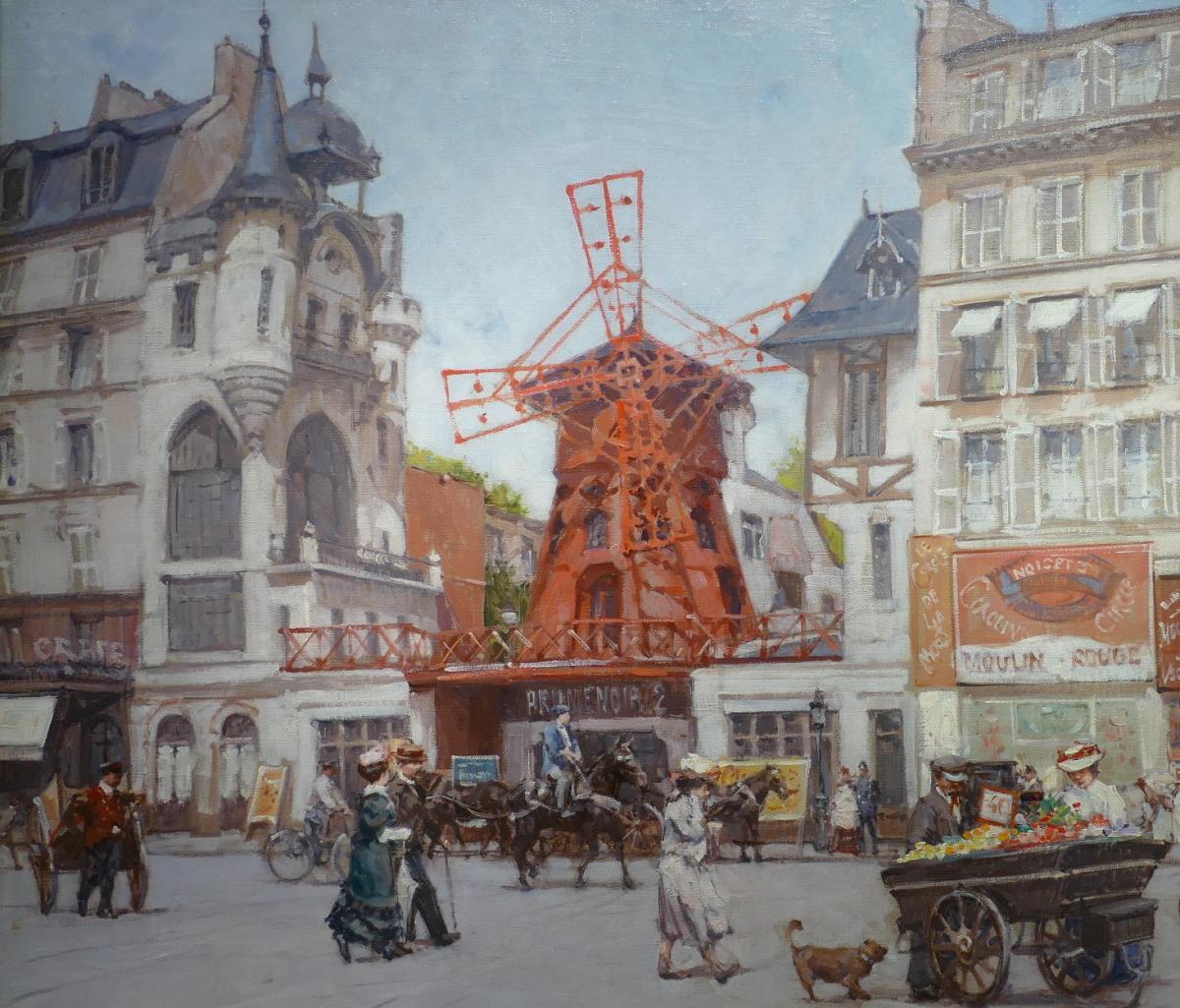 Leon Zeytline Russian School 20th Century View Of Paris The Moulin Rouge Oil On Canvas Signed-photo-3