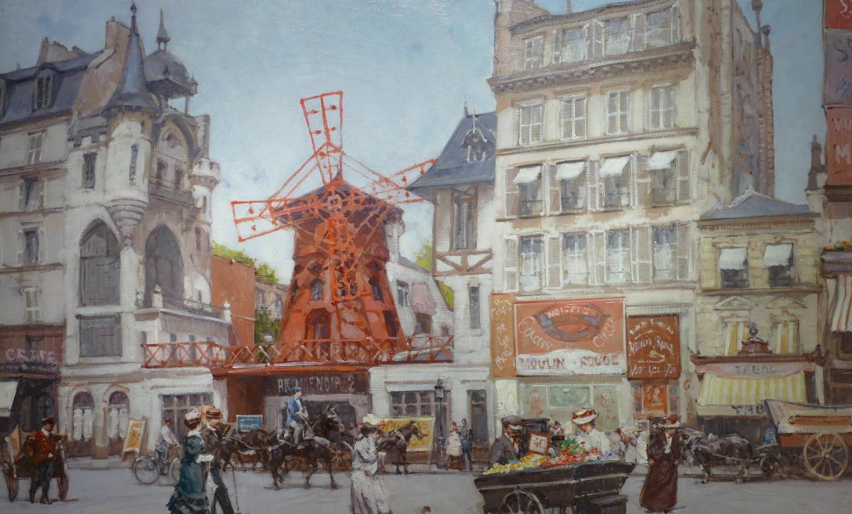 Leon Zeytline Russian School 20th Century View Of Paris The Moulin Rouge Oil On Canvas Signed-photo-4