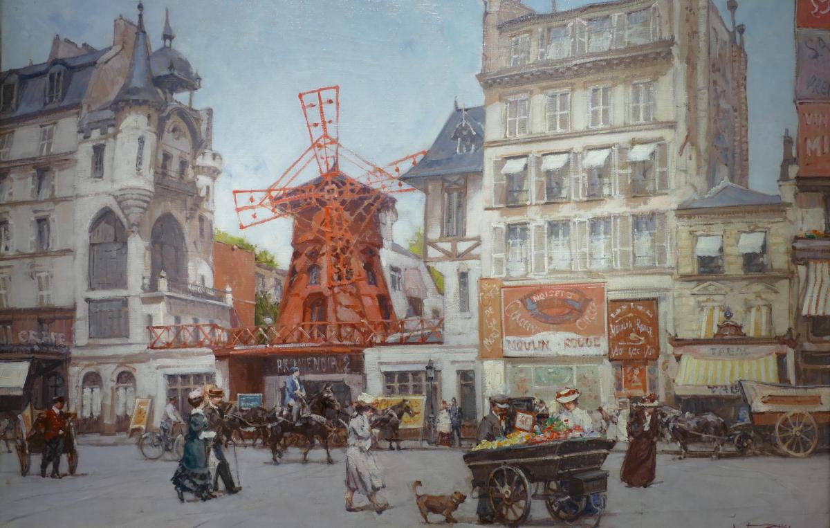 Leon Zeytline Russian School 20th Century View Of Paris The Moulin Rouge Oil On Canvas Signed-photo-5