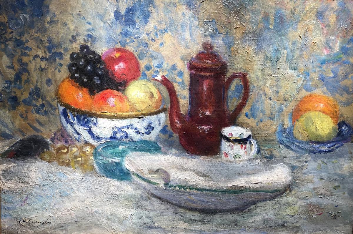 Camoin Charles Tableau Français Postimpressionniste 20è Nature Morte Coupe Fruits Huile Signée-photo-2