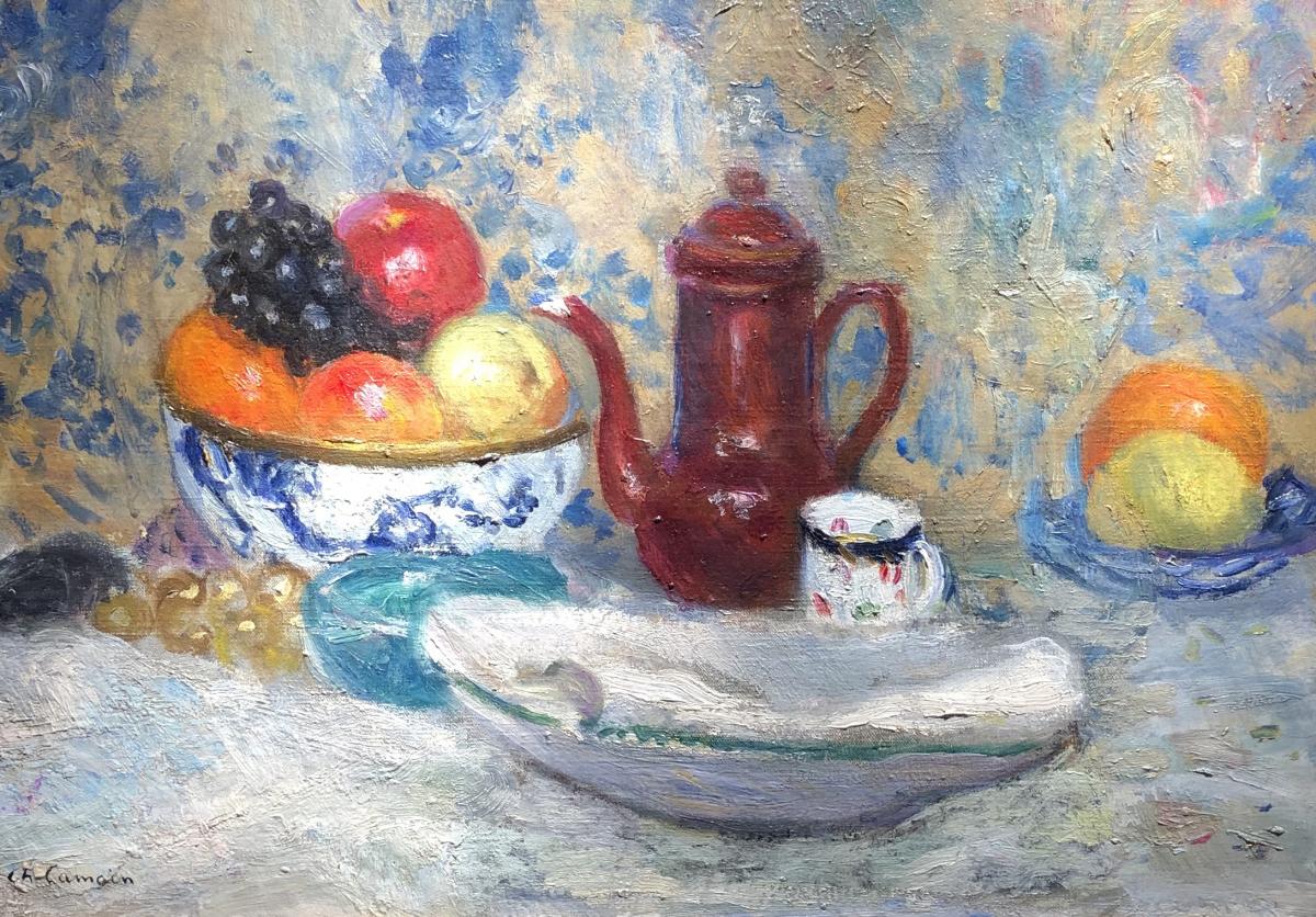 Camoin Charles Tableau Français Postimpressionniste 20è Nature Morte Coupe Fruits Huile Signée-photo-2