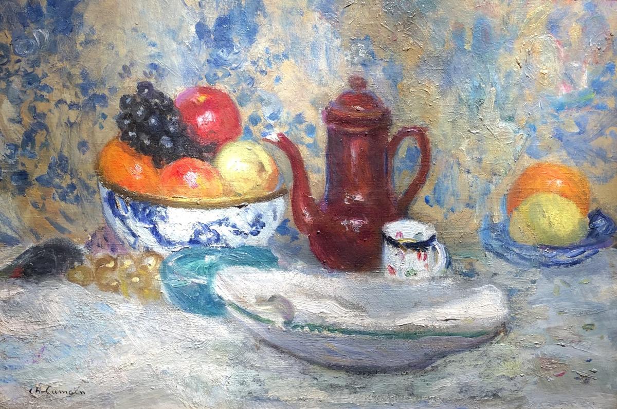 Camoin Charles Tableau Français Postimpressionniste 20è Nature Morte Coupe Fruits Huile Signée-photo-3