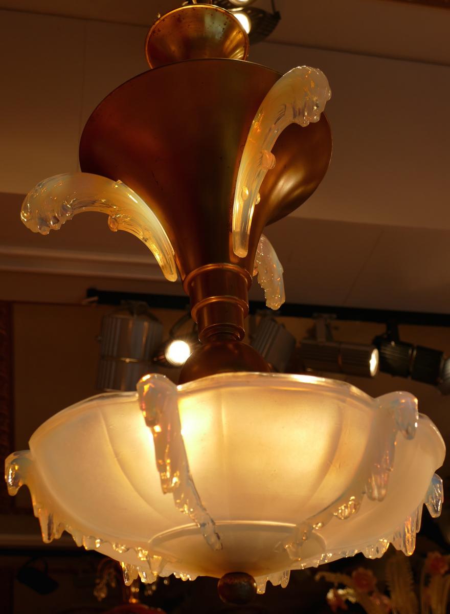 Opalescent Pressed Glass Chandelier Years 30/40-photo-2