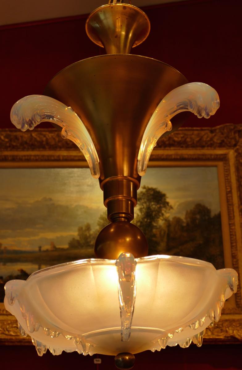 Opalescent Pressed Glass Chandelier Years 30/40-photo-4