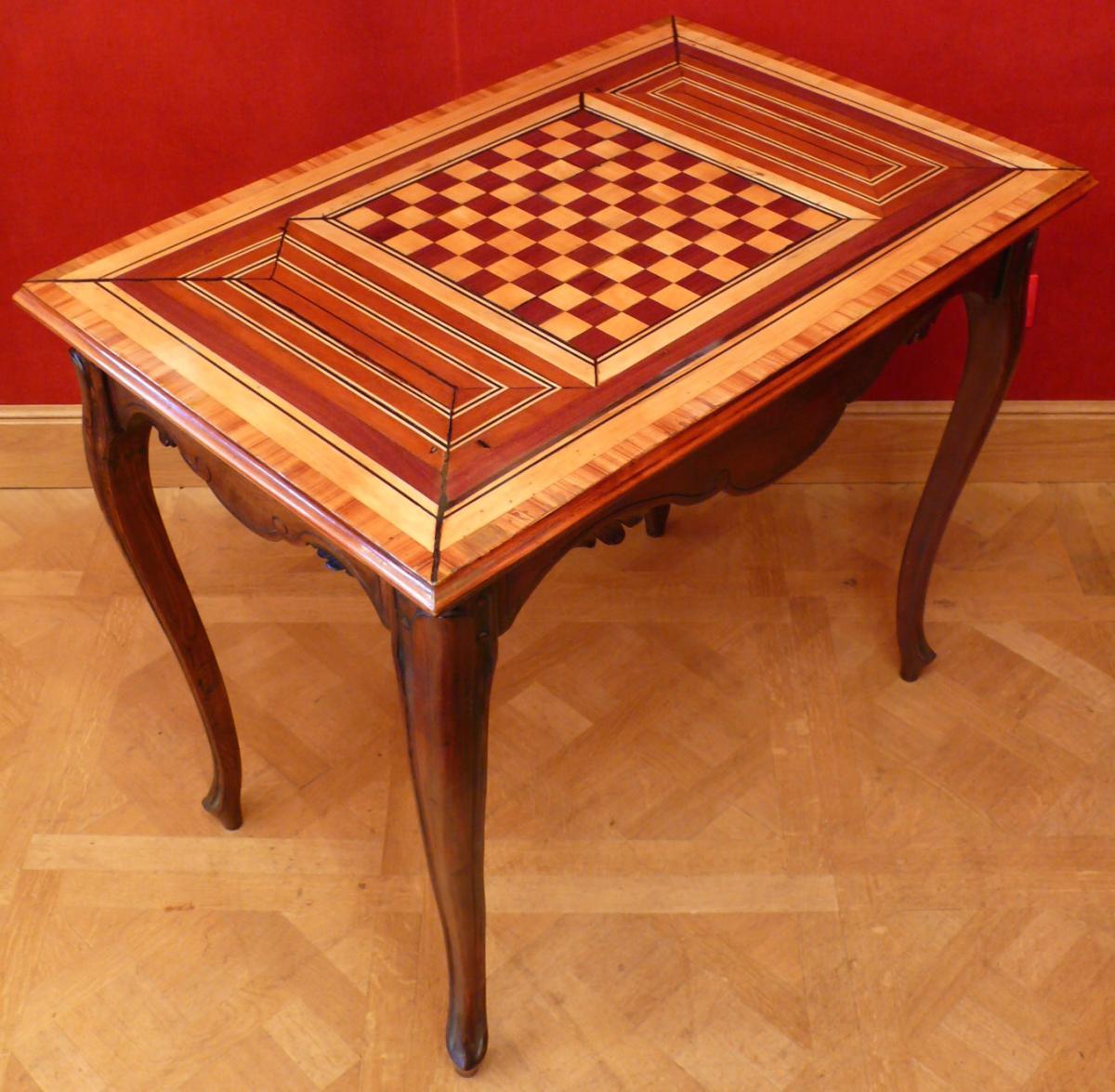 Table A Jeux Ancienne 18è Siecle Style Louis XV En Noyer-photo-3