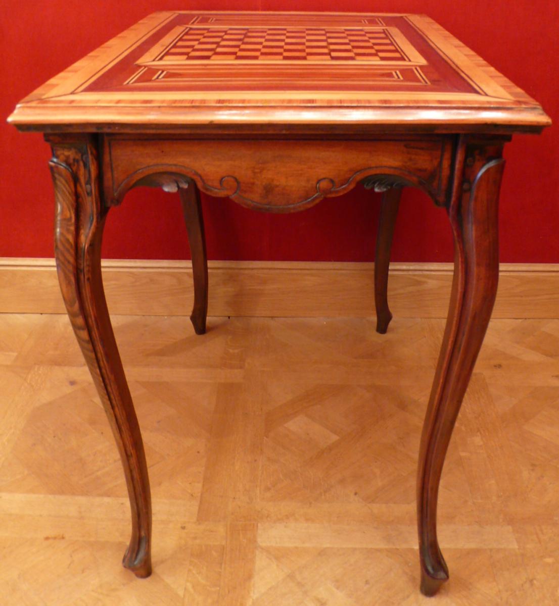 Table A Jeux Ancienne 18è Siecle Style Louis XV En Noyer-photo-4