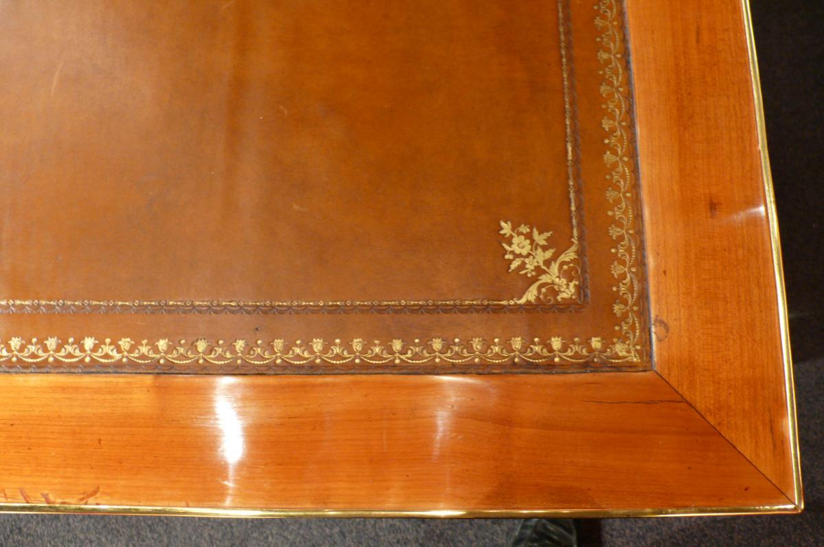 Bureau Plat Ancien d'Epoque Louis XVI En Acajou Blond Trois Tiroirs 18ème Siècle-photo-8