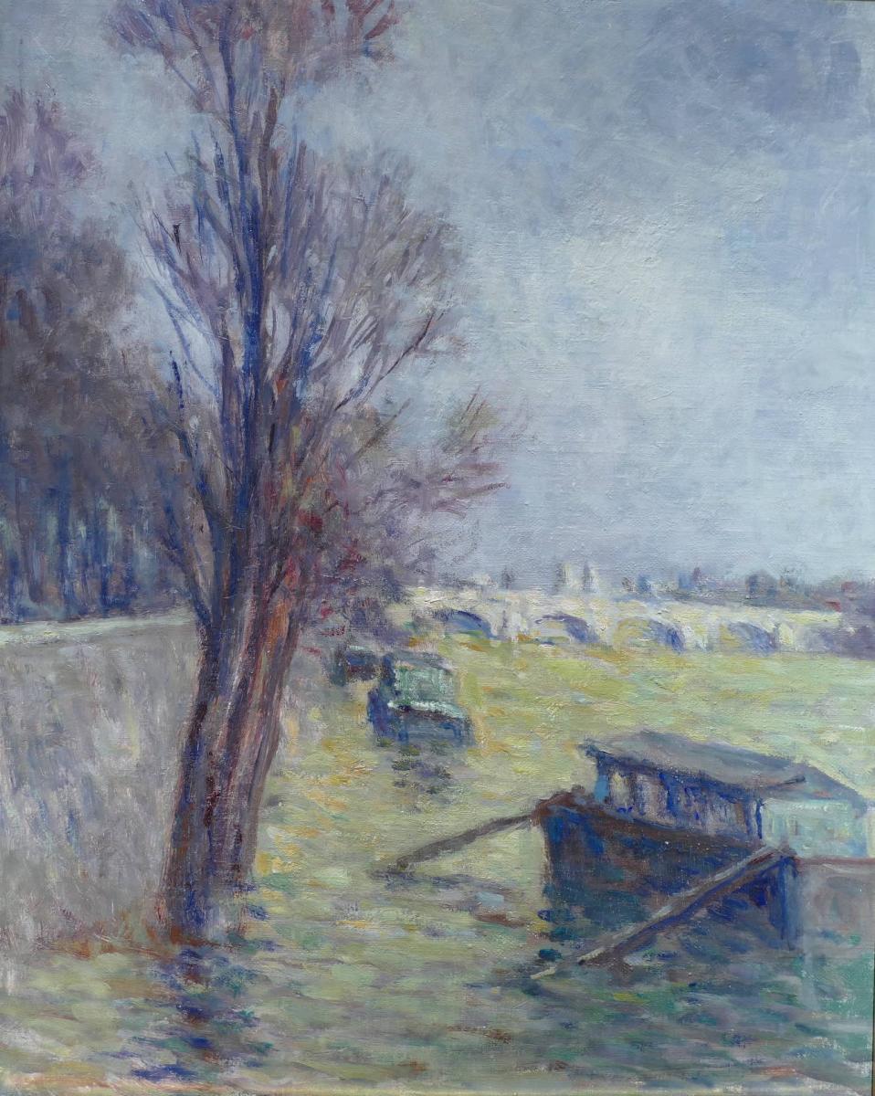 Luce Maximilien Post-impressionist Painting 20th Century Paris, Floods Near Pont Neuf 1910 Oil-photo-4