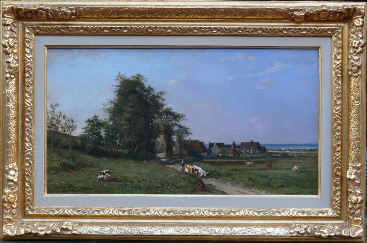 Guillemer Ernest French Painting XIXth Century Barbizon School Herd On The Way Oil Panel Signed